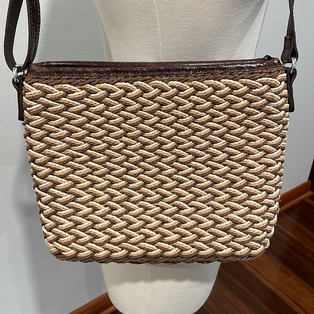 Brighton Woven Straw & Leather Crossbody Bag Handbag Purse - Picture 6 of 14